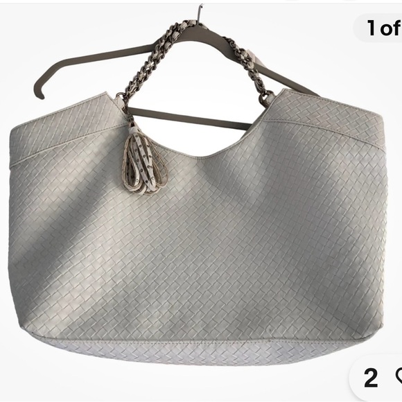 NWT Steve Madden White Woven Faux Leather Tote Chain Strap Width 22”, Length 11” - Picture 1 of 9